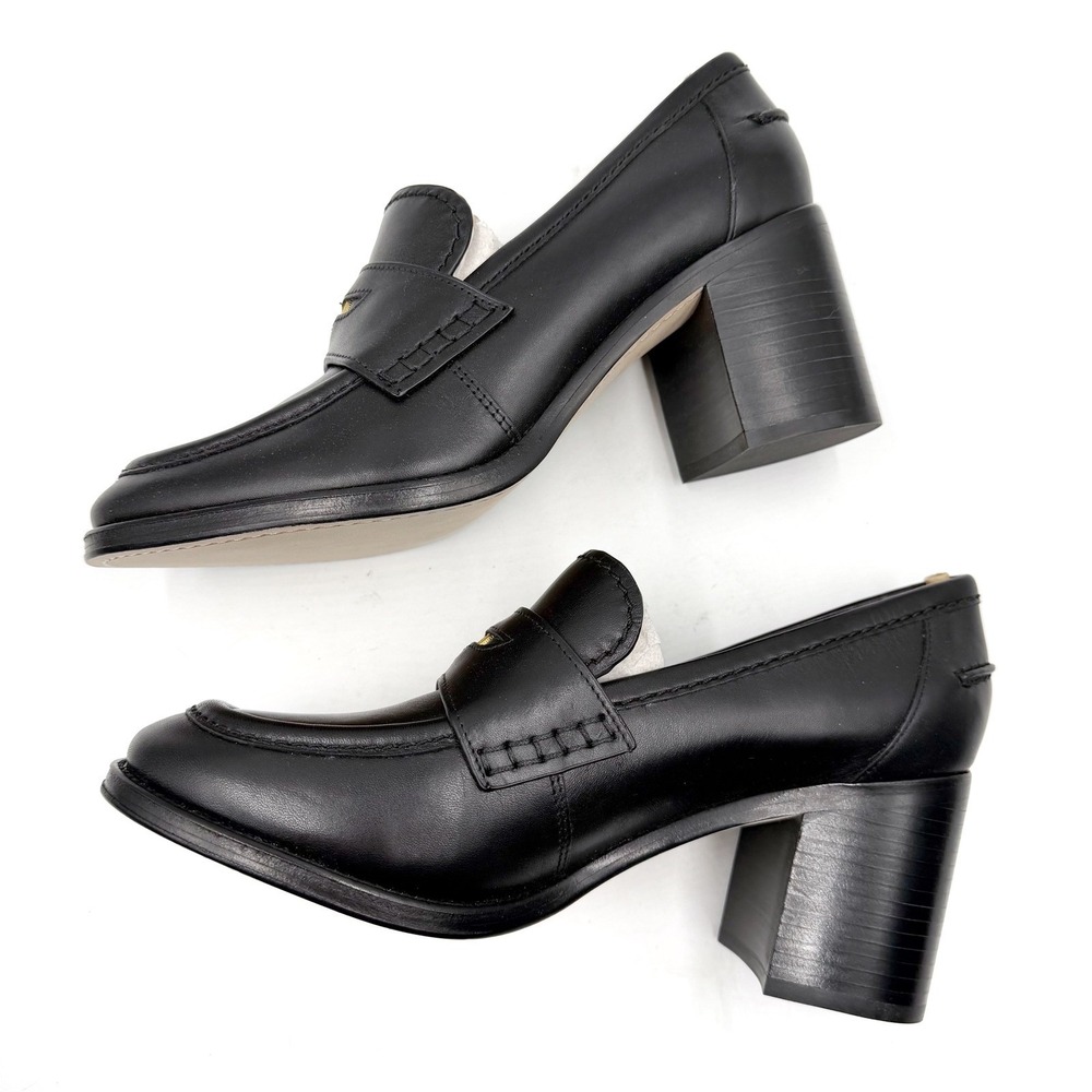 Veronica Beard Penny 70 Loafer Pumps Black Leather Block‎ Heels Sz 8.5 - Picture 5 of 12